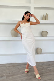 Naturel Dantel Yaka Sırt Detaylı Keten Elbise SY-2207-Naturel