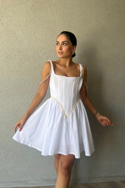 Beyaz Ravello Korse Detay Elbise SY-2375-Beyaz