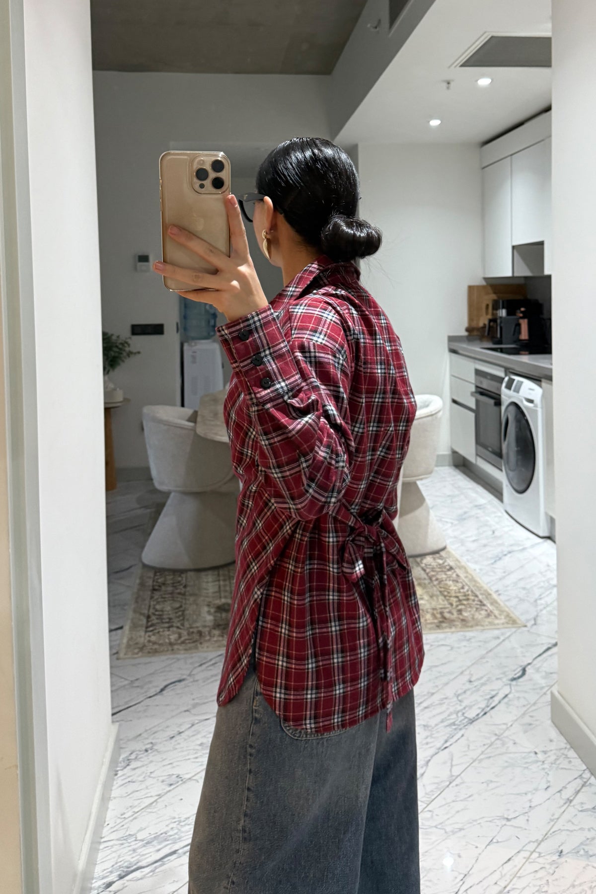 Kırmızı Asimetrik Kesim Ekose Gömlek SY-3512-Kırmızı