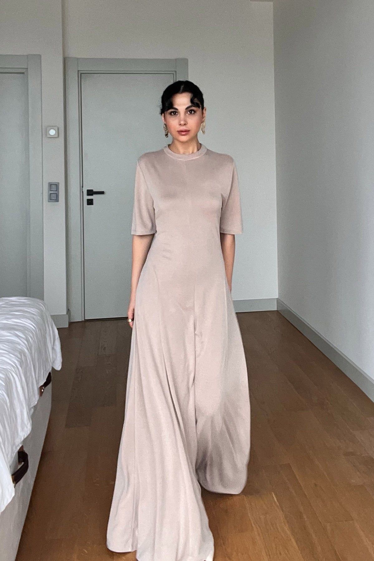 Bej Belden Oturtmalı Burano Çan Elbise SY-3008-Bej