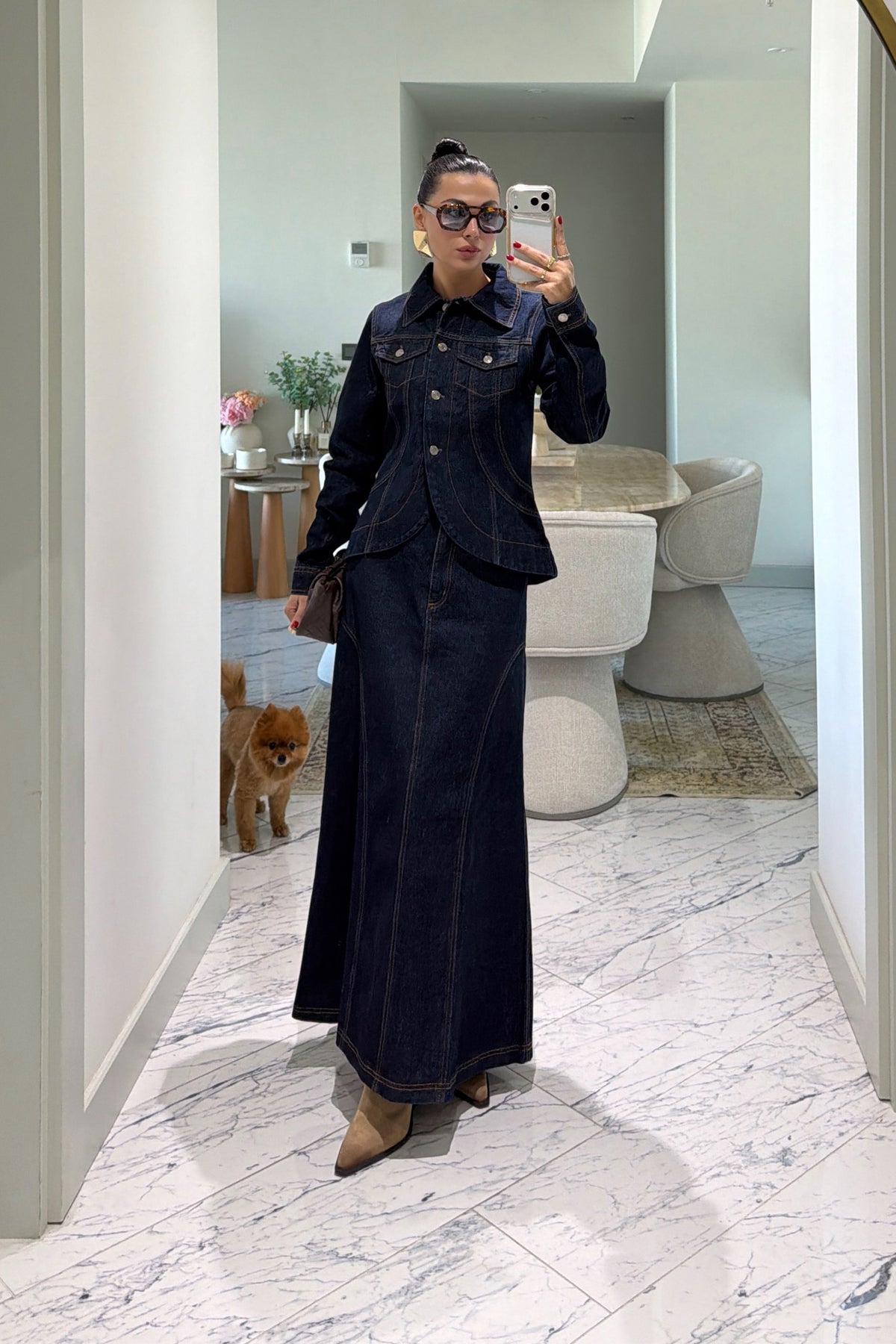 Denim Mavi Tasarım Etekli Takım SY-3854-Mavi