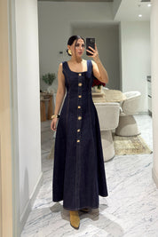 Düğme Detaylı Denim Elbise SY-3621-Lacivert