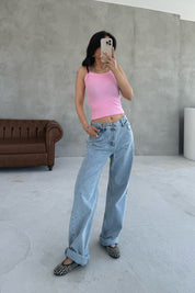 Pembe Slim Fit Dar Kesim U Yaka Fitilli Atlet SY-3171-Pembe