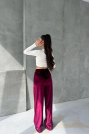 Bordo Paine Kadife Beli Lastikli Pantolon SY-2645-Bordo