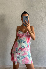 Pembe Çapraz Askılı  Fırfır Detaylı Mini Elbise SY-2331-Pembe