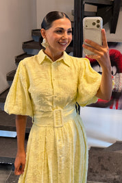 Yellow Princess Balon Kol Elbise SY-3792-Sarı