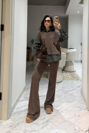 Kahve Yeşil Gömlek Detaylı Triko Pantolon Takım SY-3497-Kahverengi