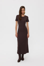 Koyu Kahve Basıc Uzun Elbise SY-2392-Koyu Kahve