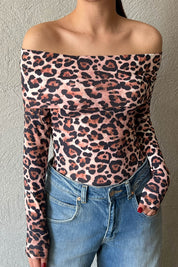 Leopar Madonna Yaka Çıtçıtlı Bodysüit SY-1624-Leopar
