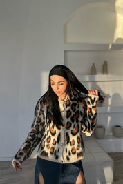 Siyah Vanilya Leopar Desen Gümüş Düğme Detaylı Hırka SY-1586-Siyah Vanilya