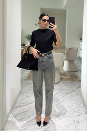 Eskitme Yüksek Bel Mom Fit Jean SY-3643-Mavi