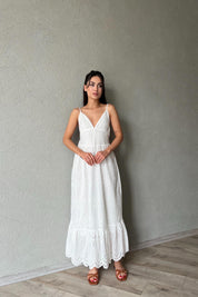 Beyaz Askılı Brode Napoli Elbise SY-1944-Beyaz