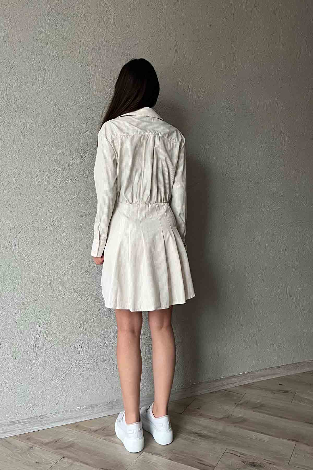 Sarı Çizgili Mini Poplin Gömlek Elbise SY-1701-Sarı