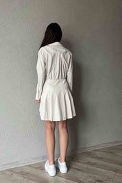 Sarı Çizgili Mini Poplin Gömlek Elbise SY-1701-Sarı