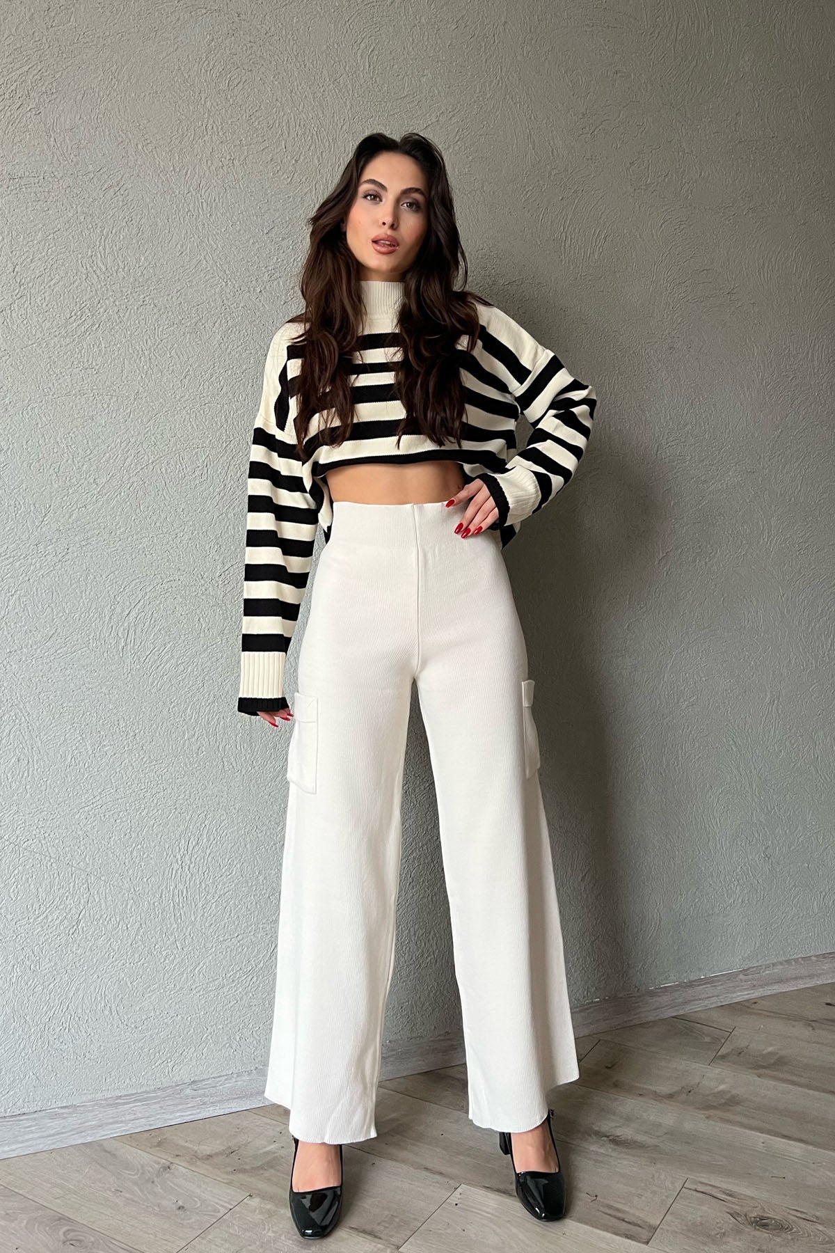 Taş Rengi Beli Lastikli Cepli Bol Paça Mesmerize Pantolon SY-1319-Taş