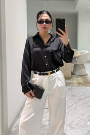 Siyah Basic Premium Saten Gömlek SY-3684-Siyah