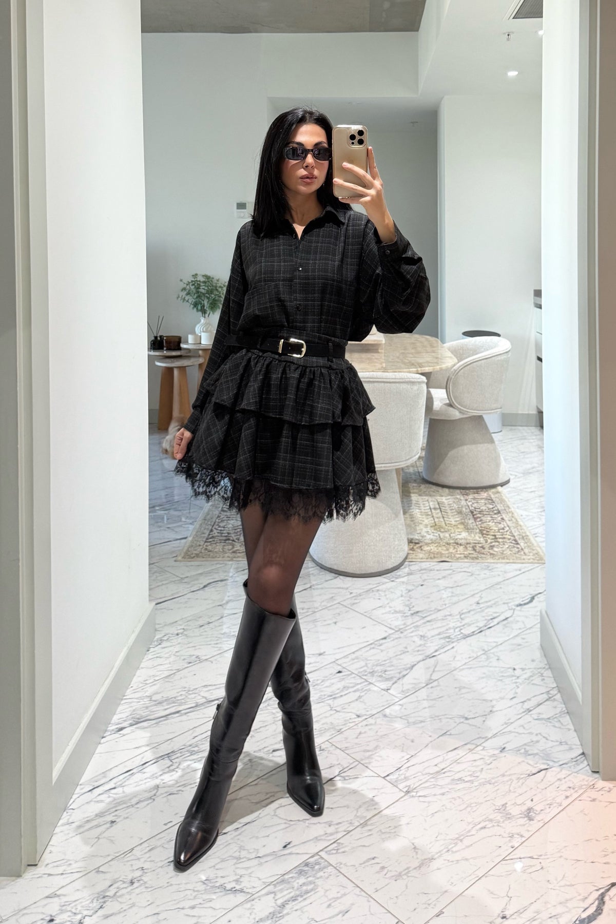 Siyah Ekose Rihanna Gömlek SY-3493-Siyah