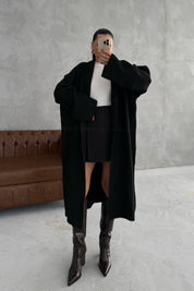 Salaş Uzun Siyah Triko Hırka SY-3420-Siyah