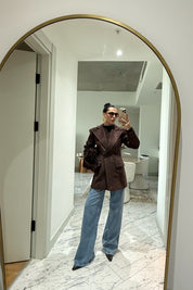 Acı Kahve Süet Belden Oturmalı Tasarım Ceket SY-3486-Kahverengi