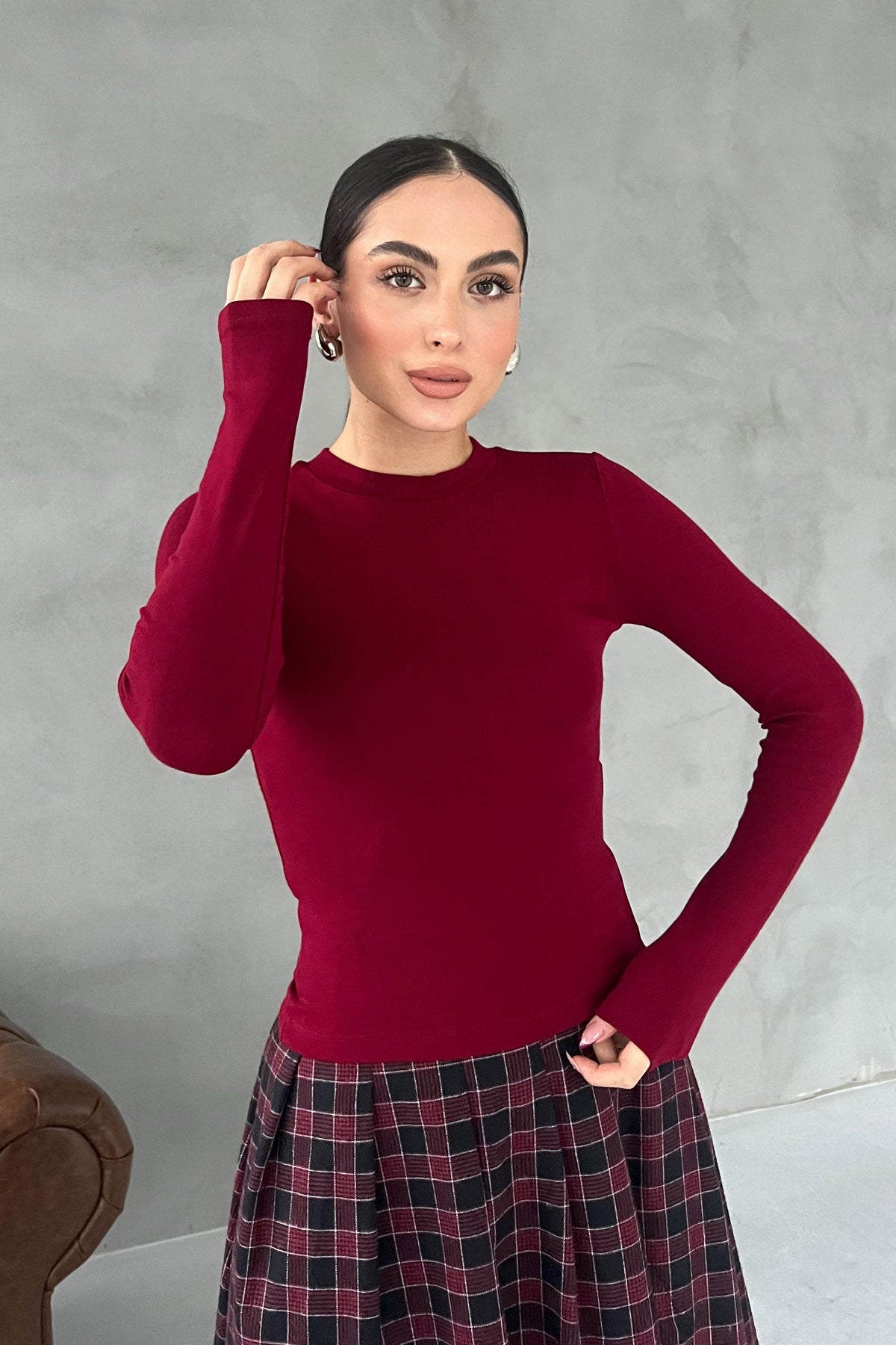 Bordo Basic Uzun Kollu Body SY-2655-Bordo