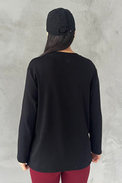 Siyah Marka Model Kalp Nakışlı Uzun Kollu T-shirt SY-2822-Siyah