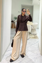 Kahverengi Belden Oturmalı Pileli Ceket SY-3581-Kahverengi