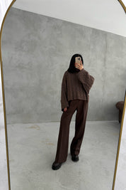 Kahve Saç Örgü Boğazlı Kazak SY-3461-Kahve