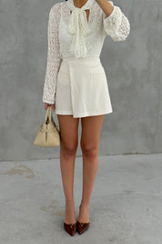 Beyaz Asimetrik Şort Etek SY-3635-Beyaz