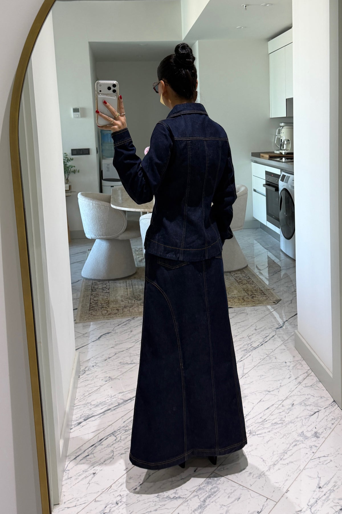 Denim Mavi Tasarım Etekli Takım SY-3854-Mavi