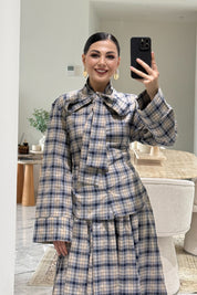 Pinterest Viral Ekose Etek Takım Bej SY-3616-Bej