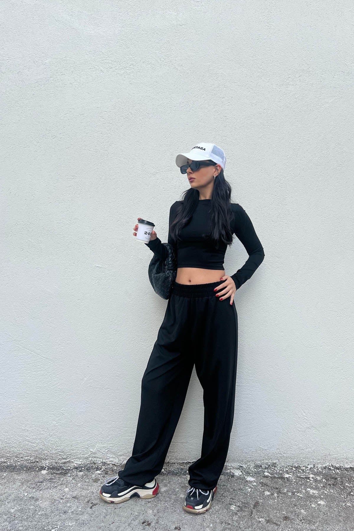 Siyah Dalkıç Kumaş Basic Jogger Crop Pantolon Takım SY-1705-Siyah