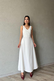 Ekru Kalın Askı Detaylı Kloş Elbise SY-1988-Ekru