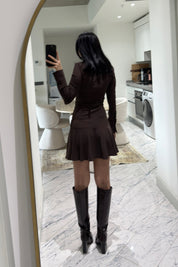 Toka Detaylı Yakalı Elbise Kahve SY-3623-Kahve