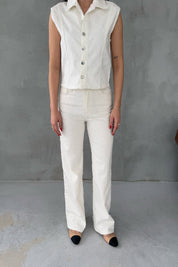 Ekru Baklava Desenli Denim Yelek ve Pantolon Takım SY-3069-Ekru