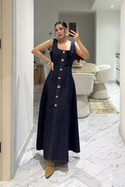 Düğme Detaylı Denim Elbise SY-3621-Lacivert