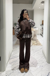 Kahve Bej Gömlek Detaylı Triko Pantolon Takım SY-3497-Bej