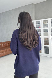 Lacivert V Yaka Oversize Pinterest Triko Kazak SY-3348-Lacivert