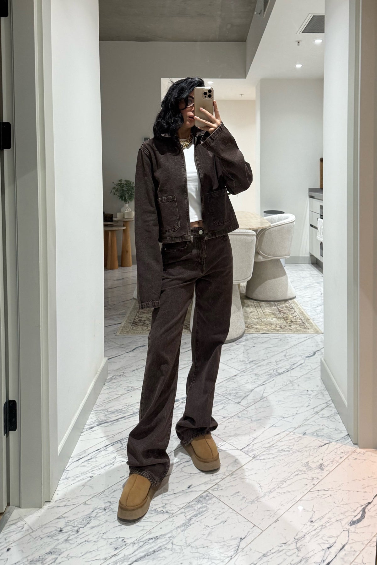 Kahve Yüksek Bel Vintage Denim Pantolon SY-3500-Kahve