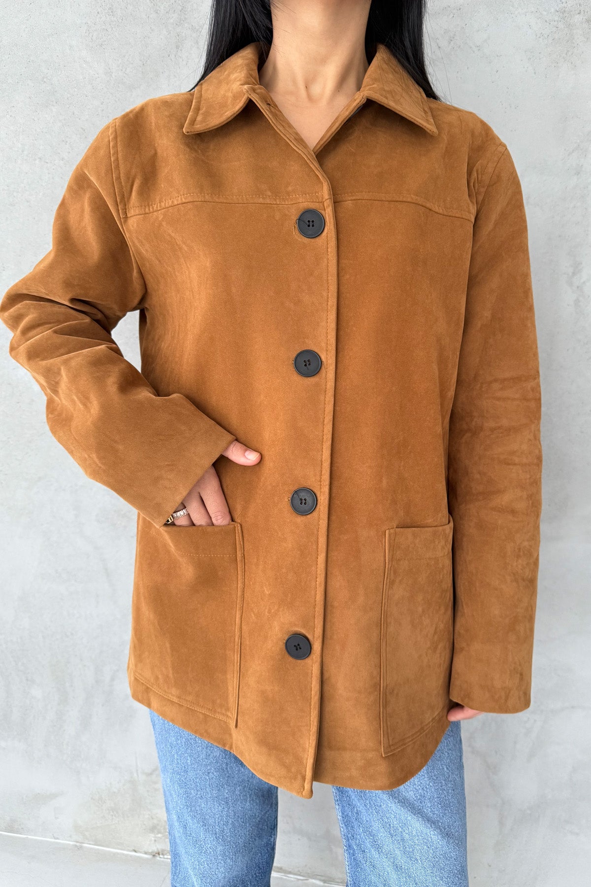 Taba Süet Cepli SYA Ceket SY-3400-Taba