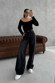 Siyah Kot Baggy Pantolon SY-3382-Siyah