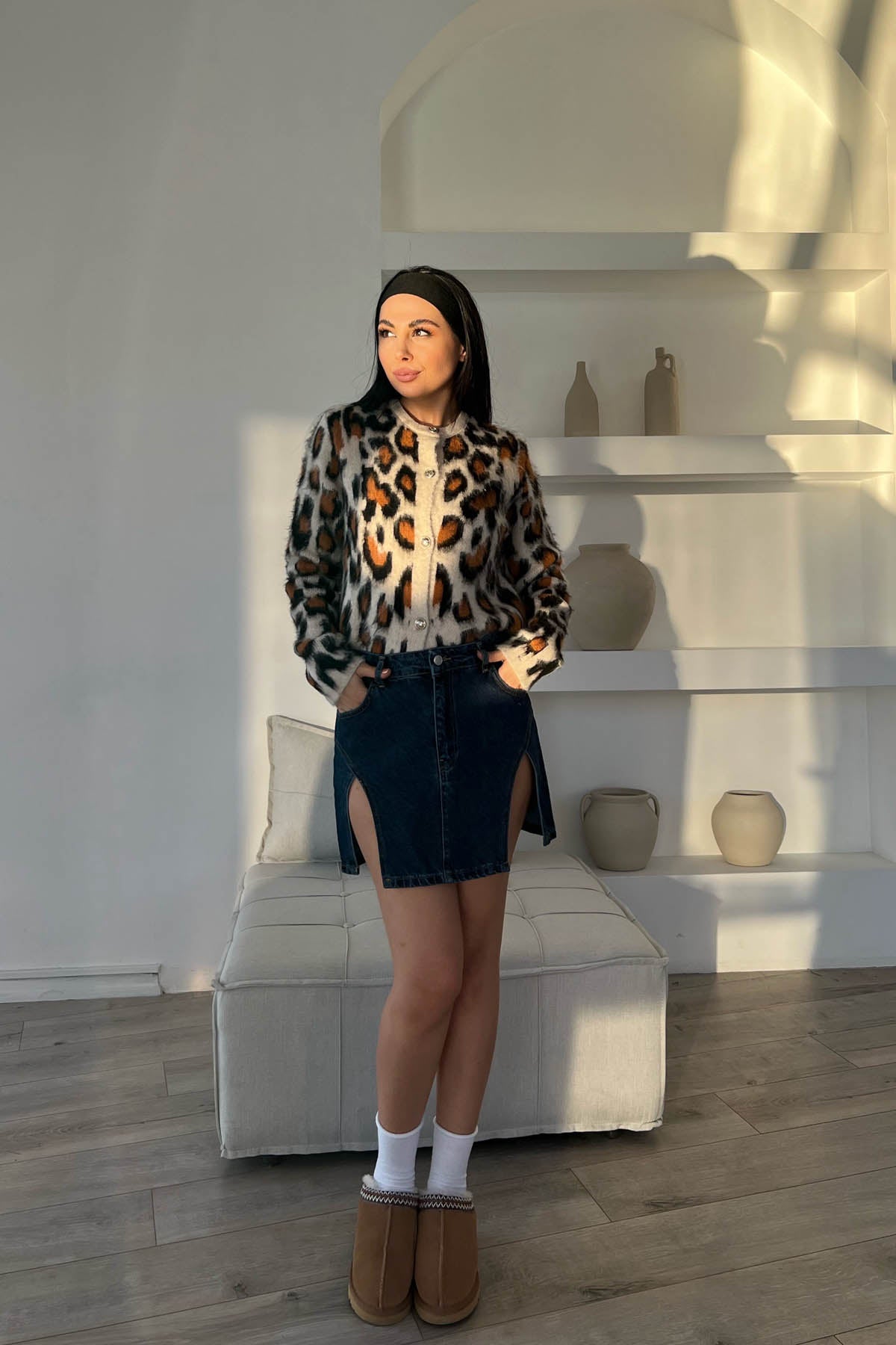 Mavi Denim Önden Çift Yırtmaçlı Tasarım Etek SY-1571-Mavi