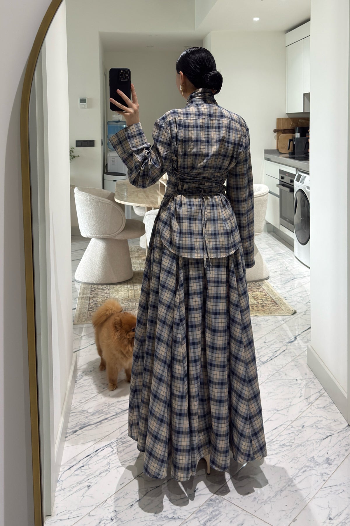 Pinterest Viral Ekose Etek Takım Bej SY-3616-Bej