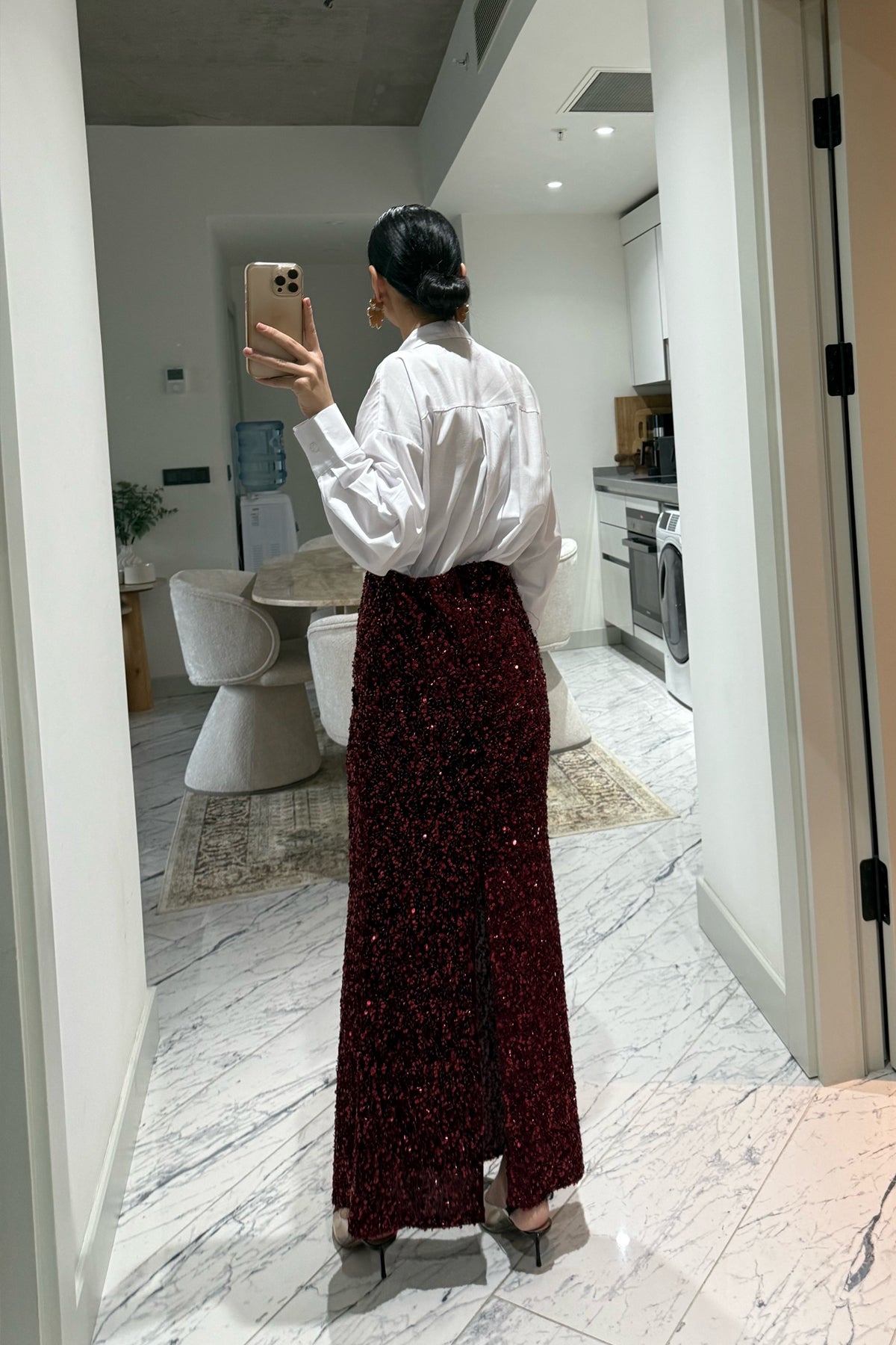 Bordo Payetli Maxi Balık Etek SY-3511-Bordo