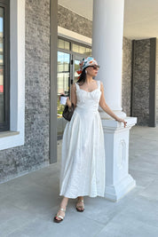 Bej Yanları Büzgülü Göğüs Kuplu Elbise SY-3092-Bej