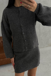 Antrasit Kırçıllı Etek Hırka Triko Takım SY-3455-Antrasit