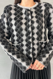 Gri Siyah Bisiklet Yaka Hırka SY-2821-Gri