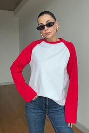 Kırmızı Reglan Çift Renk Tişört SY-3870-Kırmızı