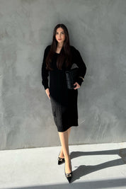 Siyah V Yaka Örgü Triko Elbise SY-2833-Siyah