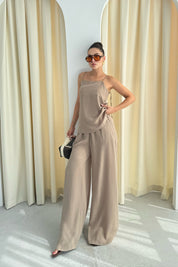 Camel  Askılı Bluz  Pantolon Takım SY-3295-Camel