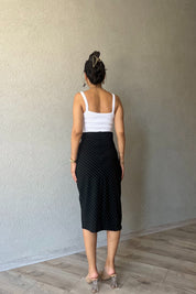 Siyah Çizgili Midi Boy Etek SY-1642-Siyah